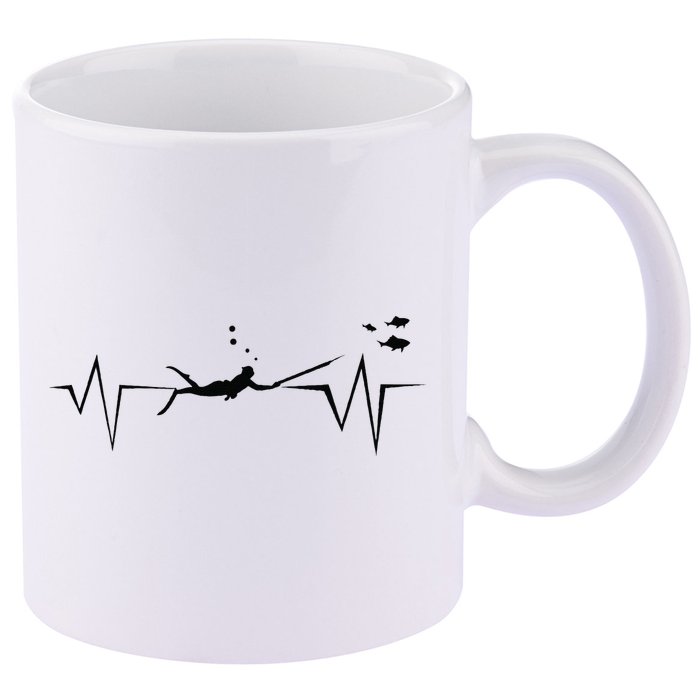 Spearfishing Heartbeat Diving Underwater Spear Fish 11oz C Handle Ceramic Mug
