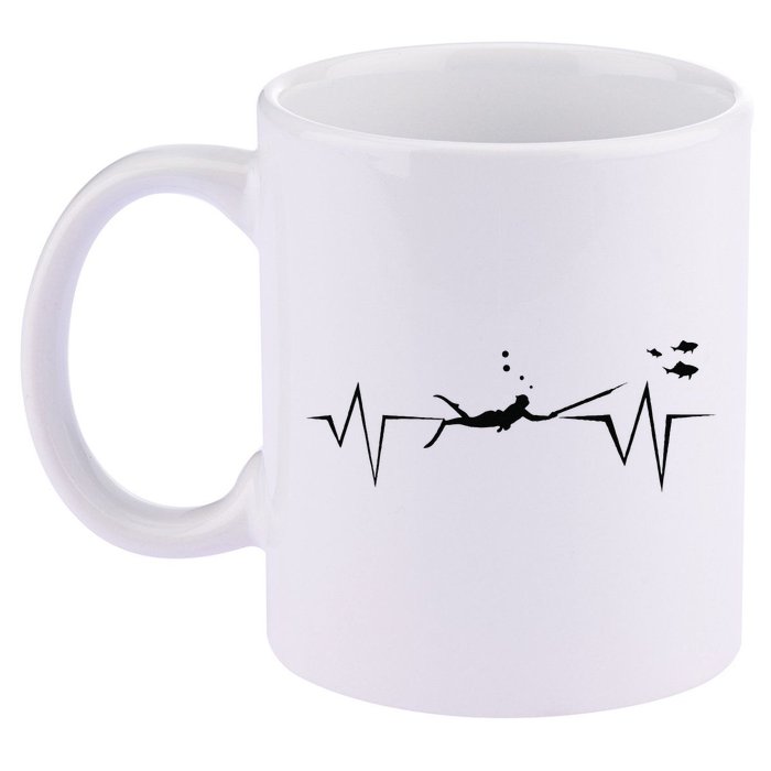 Spearfishing Heartbeat Diving Underwater Spear Fish 11oz C Handle Ceramic Mug