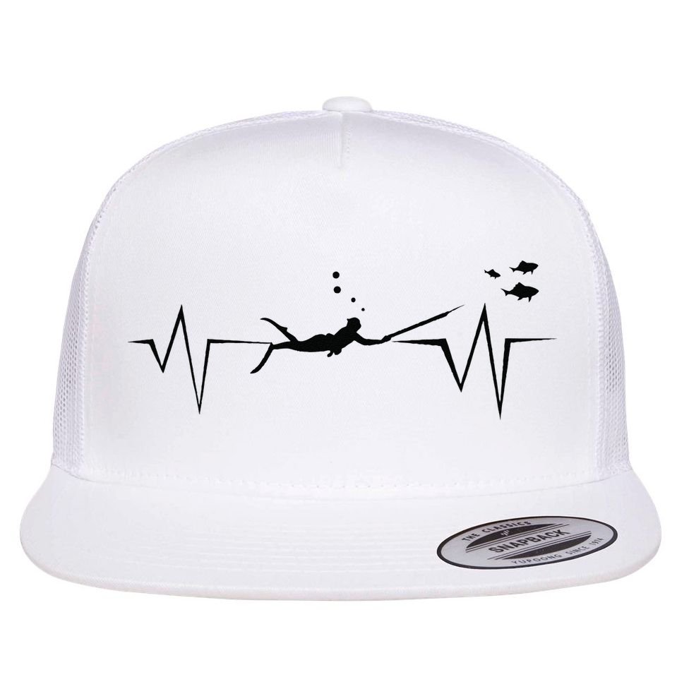 Spearfishing Heartbeat Diving Underwater Spear Fish Flat Bill Trucker Hat