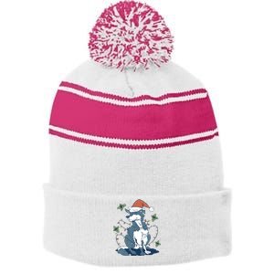 Siberian Husky Dog Christmas Holiday Stripe Pom Pom Beanie