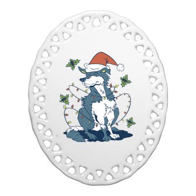 Siberian Husky Dog Christmas Holiday Ceramic Oval Ornament