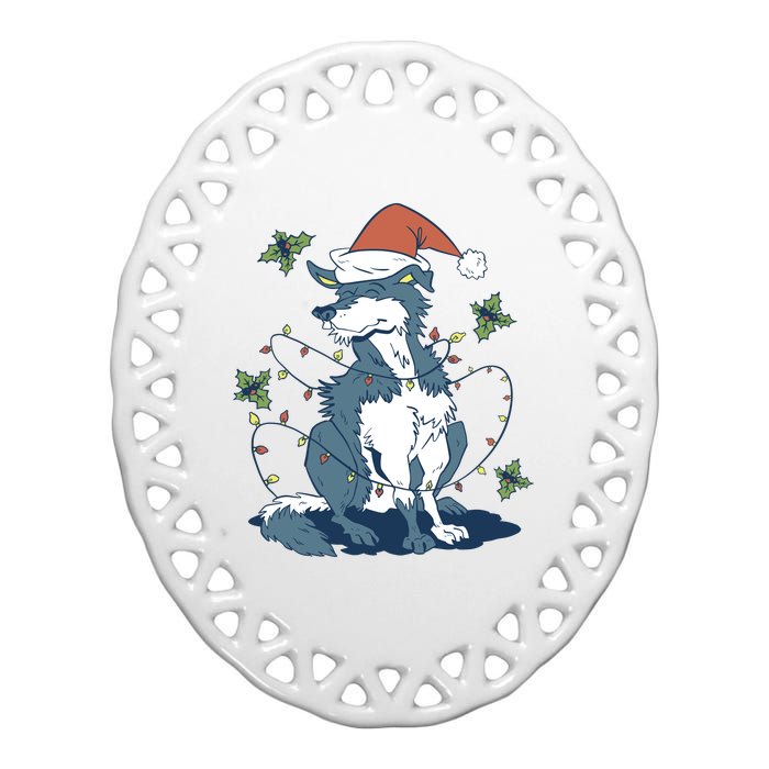 Siberian Husky Dog Christmas Holiday Ceramic Oval Ornament