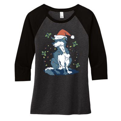 Siberian Husky Dog Christmas Holiday Women's Tri-Blend 3/4-Sleeve Raglan Shirt