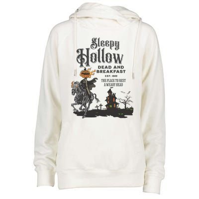 Sleepy Hollow Dead And Breakfast Est 1869 The Place To Rest A Weary Head Womens Funnel Neck Pullover Hood