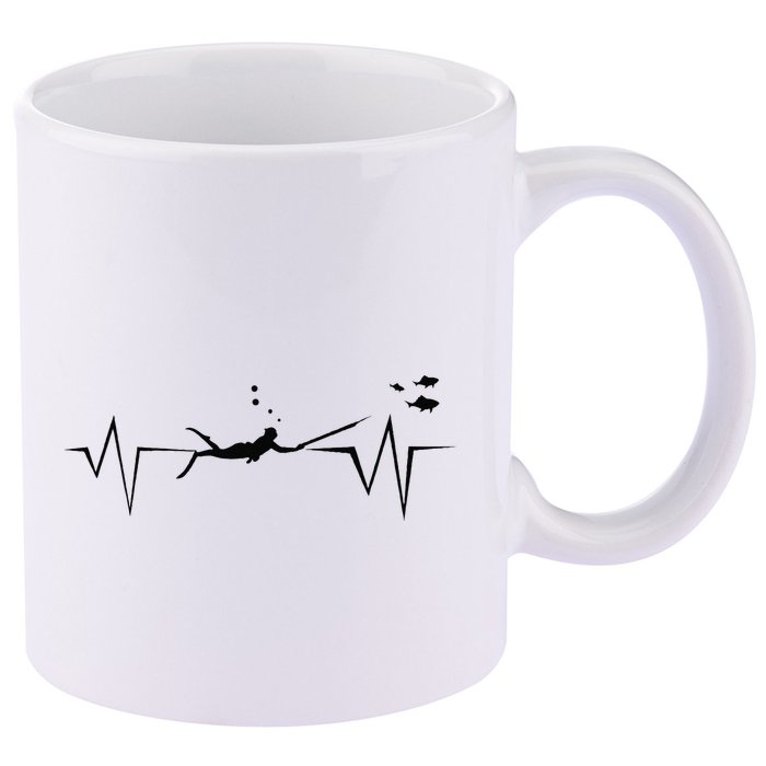 Spearfishing Heartbeat Diving Underwater Spear Fish 11oz C Handle Ceramic Mug