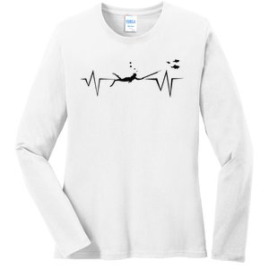 Spearfishing Heartbeat Diving Underwater Spear Fish Ladies Long Sleeve Shirt