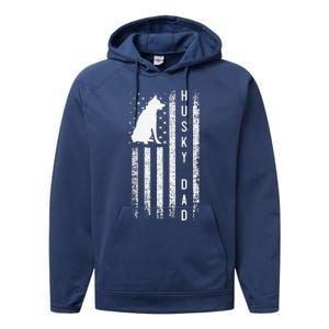 Siberian Husky Dog Breed American Flag Husky Lover Dog Dad Performance Fleece Hoodie