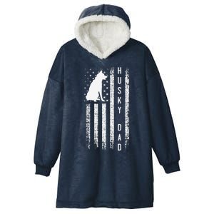 Siberian Husky Dog Breed American Flag Husky Lover Dog Dad Hooded Wearable Blanket