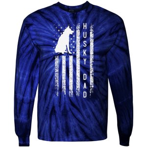 Siberian Husky Dog Breed American Flag Husky Lover Dog Dad Tie-Dye Long Sleeve Shirt