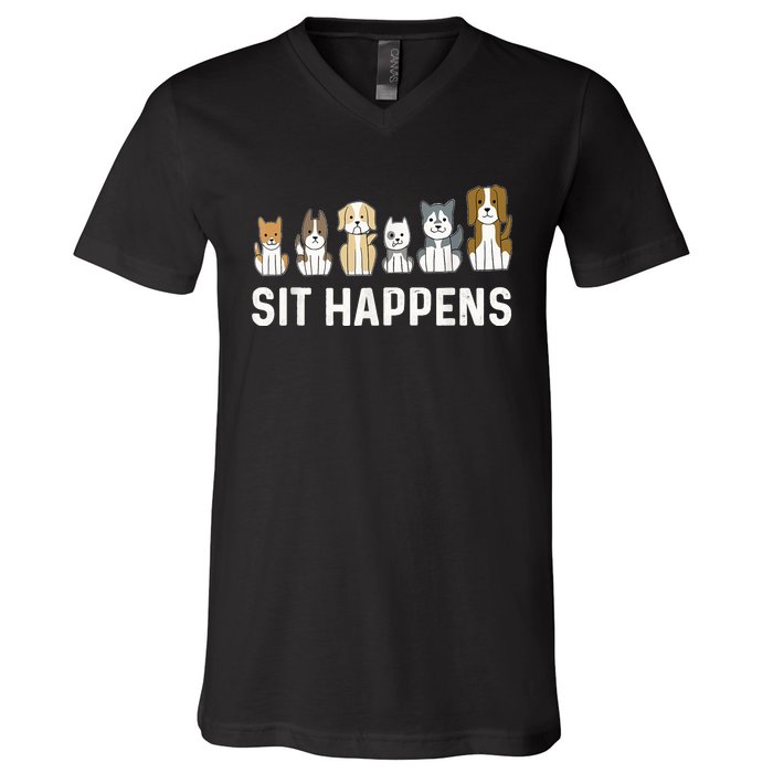 Sit Happens Dog Sitter Pet Sitting Animal Whisperer V-Neck T-Shirt