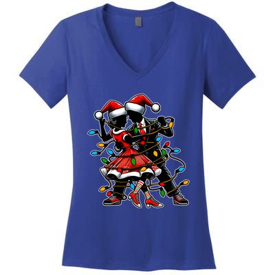 Sock Hop Dance 50s Christmas Hat Xmas Gift Women's V-Neck T-Shirt