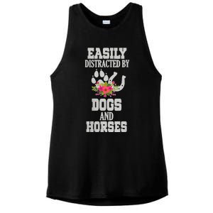 S Horse Dog Easily Distracted By Dogs And Horses V Neck Ladies PosiCharge Tri-Blend Wicking Tank