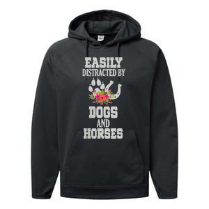 S Horse Dog Easily Distracted By Dogs And Horses V Neck Performance Fleece Hoodie