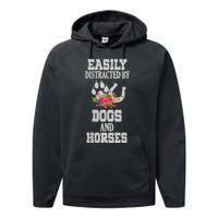 S Horse Dog Easily Distracted By Dogs And Horses V Neck Performance Fleece Hoodie