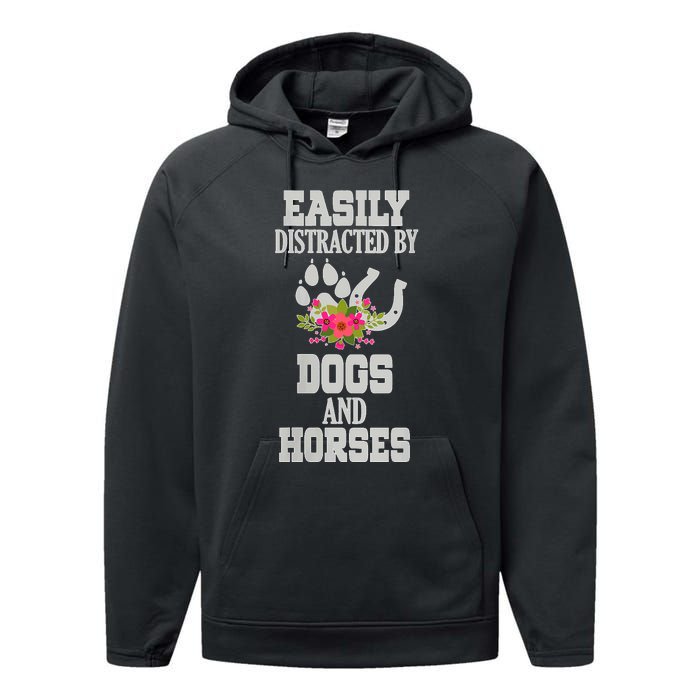 S Horse Dog Easily Distracted By Dogs And Horses V Neck Performance Fleece Hoodie