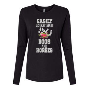 S Horse Dog Easily Distracted By Dogs And Horses V Neck Womens Cotton Relaxed Long Sleeve T-Shirt