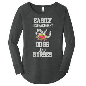 S Horse Dog Easily Distracted By Dogs And Horses V Neck Women's Perfect Tri Tunic Long Sleeve Shirt