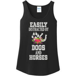 S Horse Dog Easily Distracted By Dogs And Horses V Neck Ladies Essential Tank