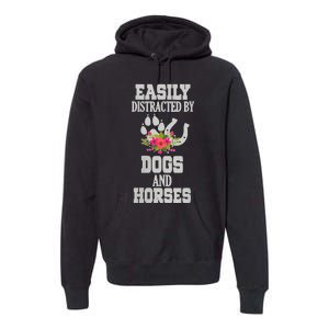 S Horse Dog Easily Distracted By Dogs And Horses V Neck Premium Hoodie