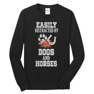 S Horse Dog Easily Distracted By Dogs And Horses V Neck Tall Long Sleeve T-Shirt