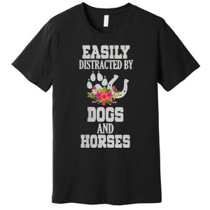 S Horse Dog Easily Distracted By Dogs And Horses V Neck Premium T-Shirt