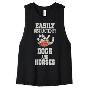 S Horse Dog Easily Distracted By Dogs And Horses V Neck Women's Racerback Cropped Tank