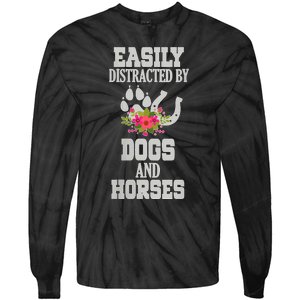 S Horse Dog Easily Distracted By Dogs And Horses V Neck Tie-Dye Long Sleeve Shirt