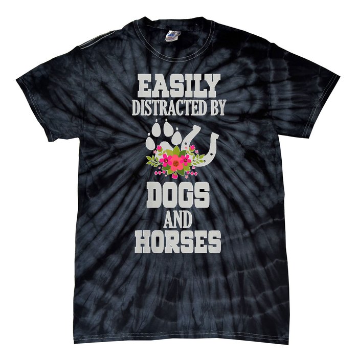 S Horse Dog Easily Distracted By Dogs And Horses V Neck Tie-Dye T-Shirt