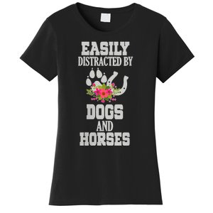 S Horse Dog Easily Distracted By Dogs And Horses V Neck Women's T-Shirt