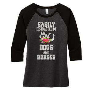 S Horse Dog Easily Distracted By Dogs And Horses V Neck Women's Tri-Blend 3/4-Sleeve Raglan Shirt