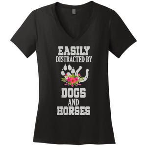 S Horse Dog Easily Distracted By Dogs And Horses V Neck Women's V-Neck T-Shirt