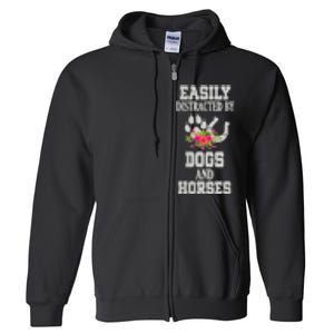 S Horse Dog Easily Distracted By Dogs And Horses V Neck Full Zip Hoodie