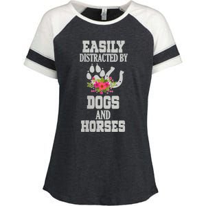 S Horse Dog Easily Distracted By Dogs And Horses V Neck Enza Ladies Jersey Colorblock Tee