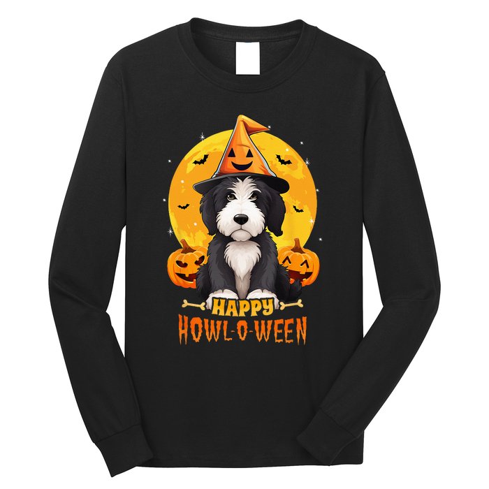 Sheepadoodle Halloween Dog Howl O Ween Funny Pet Long Sleeve Shirt