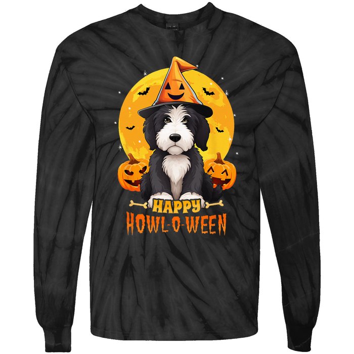 Sheepadoodle Halloween Dog Howl O Ween Funny Pet Tie-Dye Long Sleeve Shirt