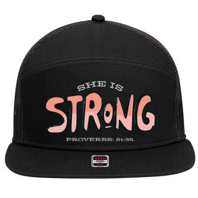 She Is Strong Bible Verse 7 Panel Mesh Trucker Snapback Hat