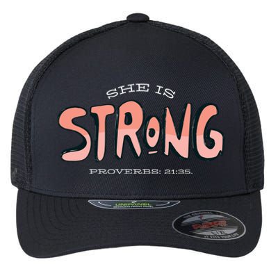 She Is Strong Bible Verse Flexfit Unipanel Trucker Cap