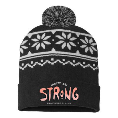 She Is Strong Bible Verse USA-Made Snowflake Beanie