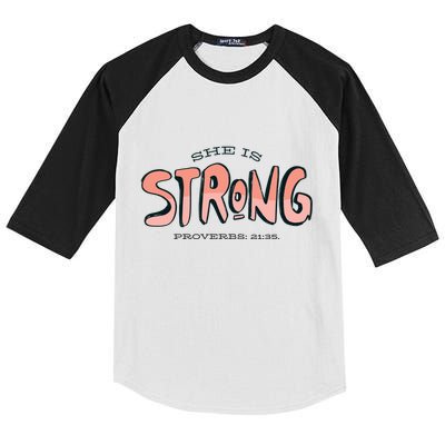 She Is Strong Bible Verse Kids Colorblock Raglan Jersey