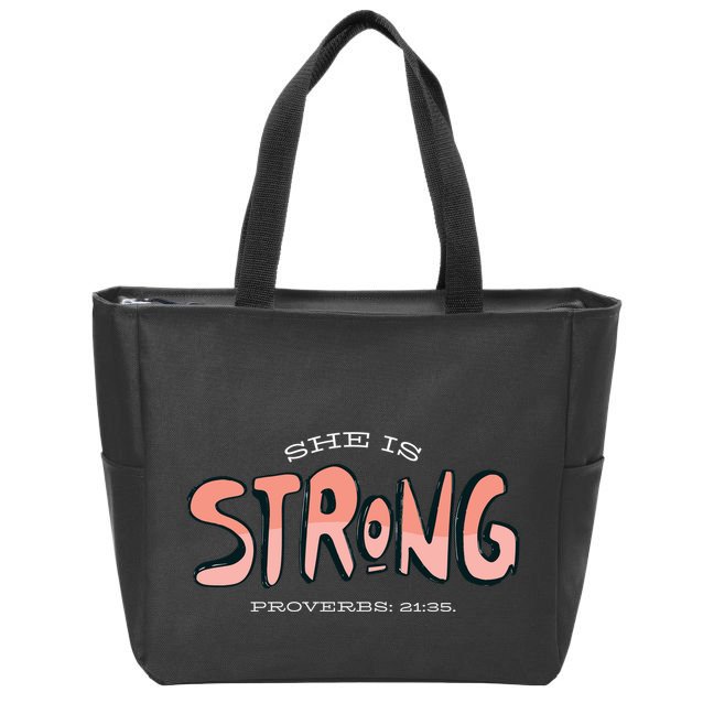 She Is Strong Bible Verse Zip Tote Bag