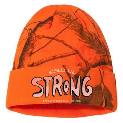 She Is Strong Bible Verse Kati Licensed 12" Camo Beanie