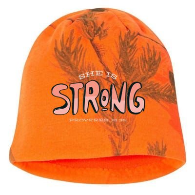 She Is Strong Bible Verse Kati - Camo Knit Beanie