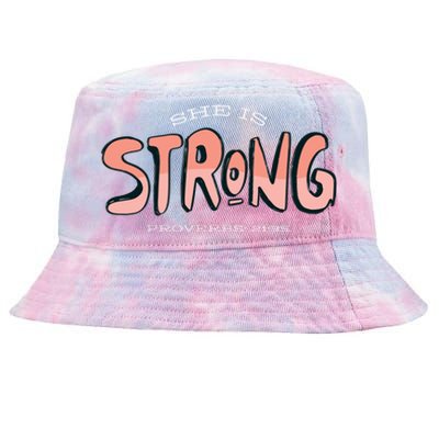 She Is Strong Bible Verse Tie-Dyed Bucket Hat