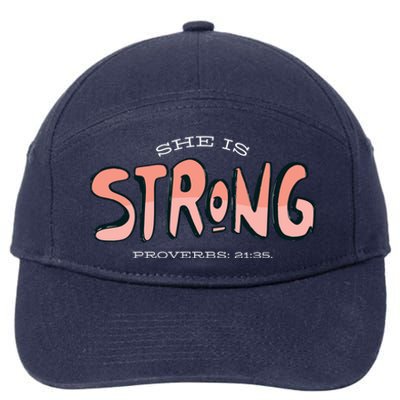 She Is Strong Bible Verse 7-Panel Snapback Hat