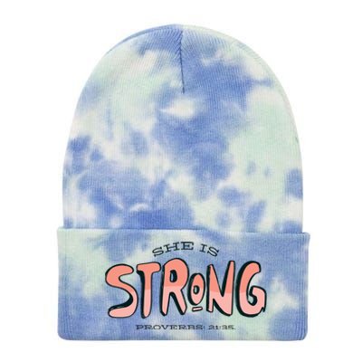 She Is Strong Bible Verse Tie Dye 12in Knit Beanie