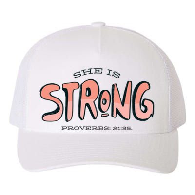 She Is Strong Bible Verse Yupoong Adult 5-Panel Trucker Hat