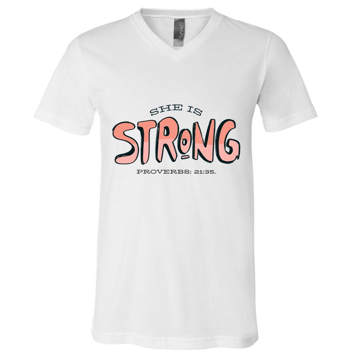 She Is Strong Bible Verse V-Neck T-Shirt
