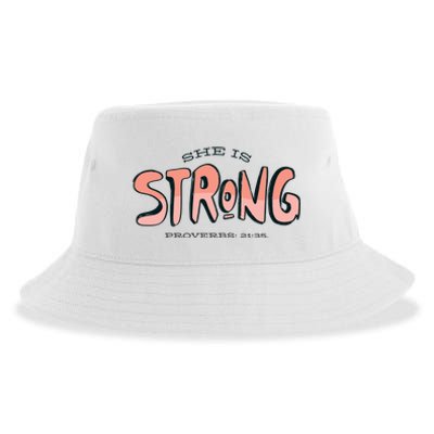 She Is Strong Bible Verse Sustainable Bucket Hat