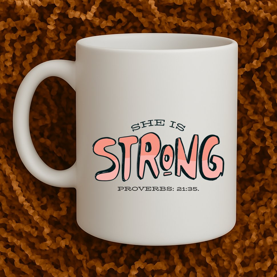 She Is Strong Bible Verse Mug