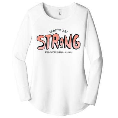 She Is Strong Bible Verse Women's Perfect Tri Tunic Long Sleeve Shirt